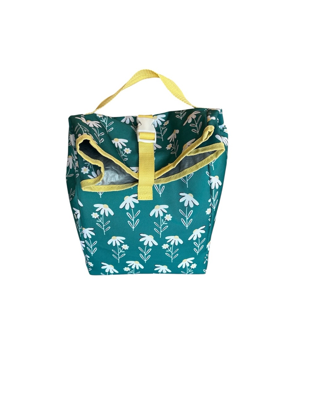 Manna Cooler Bag Yellow-Trim Green Floral Tote Bag Foldover Insulated Beach